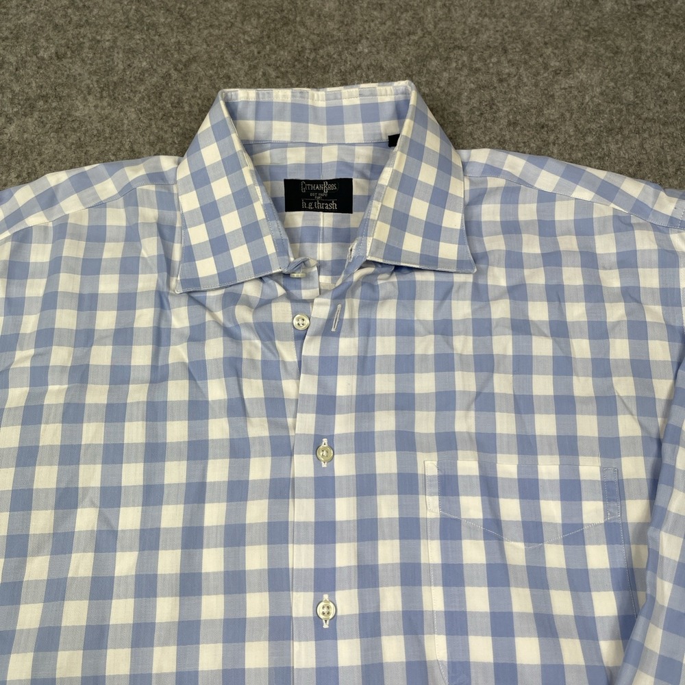 Gitman Bros Shirt Mens 16.5 35 Large Blue Button Up USA Made Gingham Check